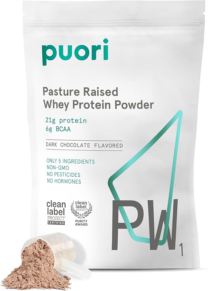 Puori Whey Protein Powder - Dark Chocolate - PW1 Pasture Raised, Grass-Fed & Non-GMO - 100% Natural
