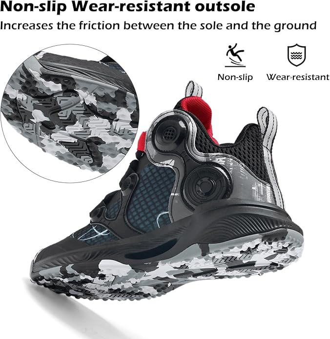VITUOFLY Kids Basketball Shoes Boys Air Cushion Sneakers Girls Mid Top School Hoops Shoes Non-Slip