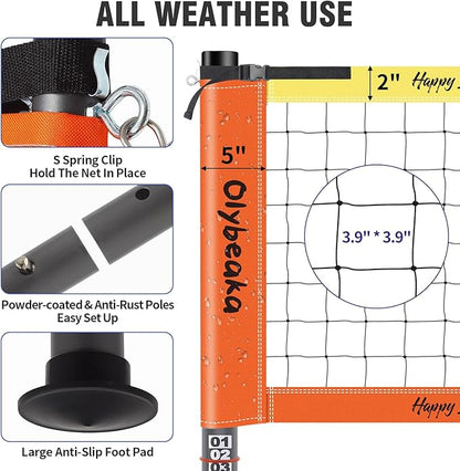 Outdoor Portable Volleyball Net Set for Backyard Beach with Adjustable Heavy Duty Poles, Durable
