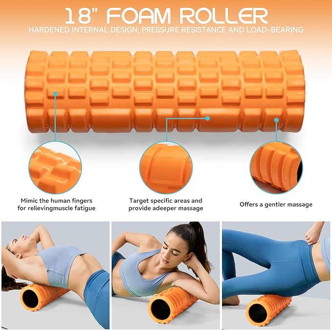 Foam Roller High Density Foam Roller Set for Deep Tissue Muscle Massage, 18" Trigger Point Fitness