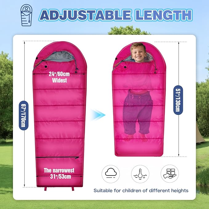 REDCAMP Kids Mummy Sleeping Bag for Camping, 3 Season Cold Weather Sleeping Bag Fit Boys,Girls &