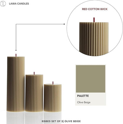 LAWA Roman Handmade Tall Ribbed Pillar Candle - Beautiful Scented Soy Wax Dinner Candle | Classic