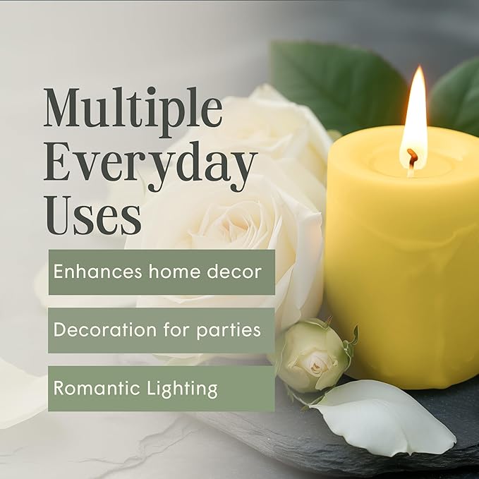 Mister Candle Dripless Unscented Pillar Candles, Set of 3 Hand Poured Solid Color Non-Scented