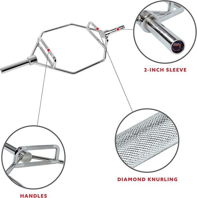 Sunny Health & Fitness Strength Training Olympic Hex Bar Barbell, High Load Capacity, Swivel