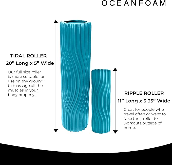 Oceanfoam Tidal Roller - Miami Blue - Muscle Massage Foam Roller for Back Pain & Stretching - Firm