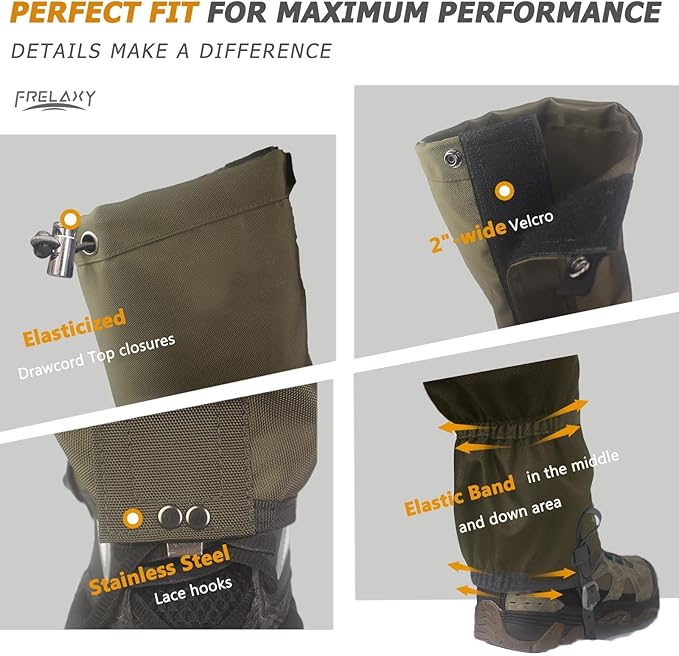Frelaxy Leg Gaiters Ultra HIGH-Performance Hunting Gaiters, 100% Waterproof Hiking Gaiters with