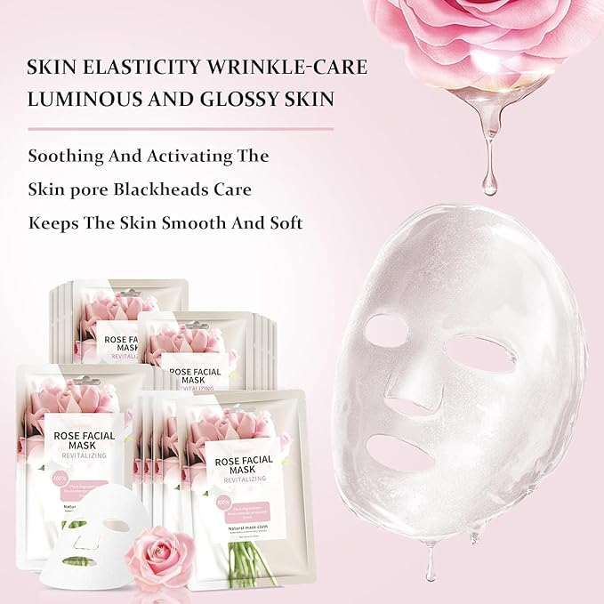 15 Sheets Face Masks Skincare, Rose Pink Hydrating Facial Masks for Women Skin Care, Deeping