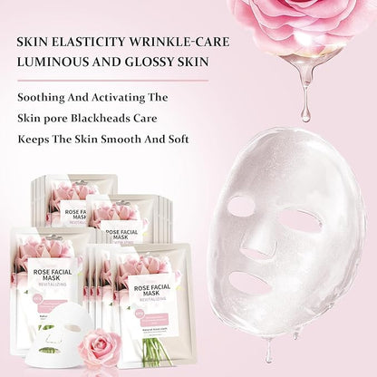 15 Sheets Face Masks Skincare, Rose Pink Hydrating Facial Masks for Women Skin Care, Deeping
