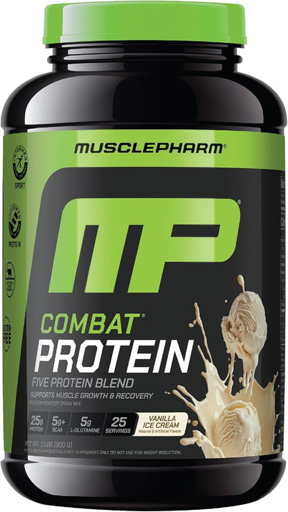 MusclePharm Combat Protein Powder, Vanilla Flavor, Fuels Muscles for Productive Workouts, 5 Protein