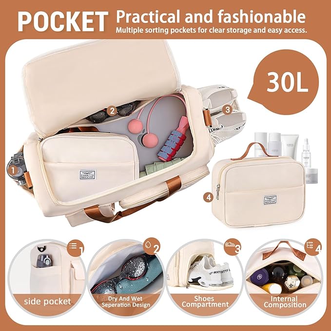 FIORETTO Women's Gym Duffle Bag with Shoes Compartment, 37L Capacity, Ideal for Travel, Gym