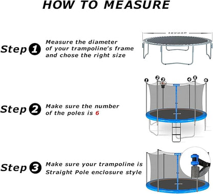 Trampoline Replacement Safety Enclosure Net for 6 Straight Poles Round Frame Trampolines