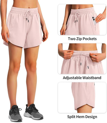 Ksmien Women's 5" Athletic Running Shorts Quick Dry Lightweight Workout Gym Shorts with Zipper