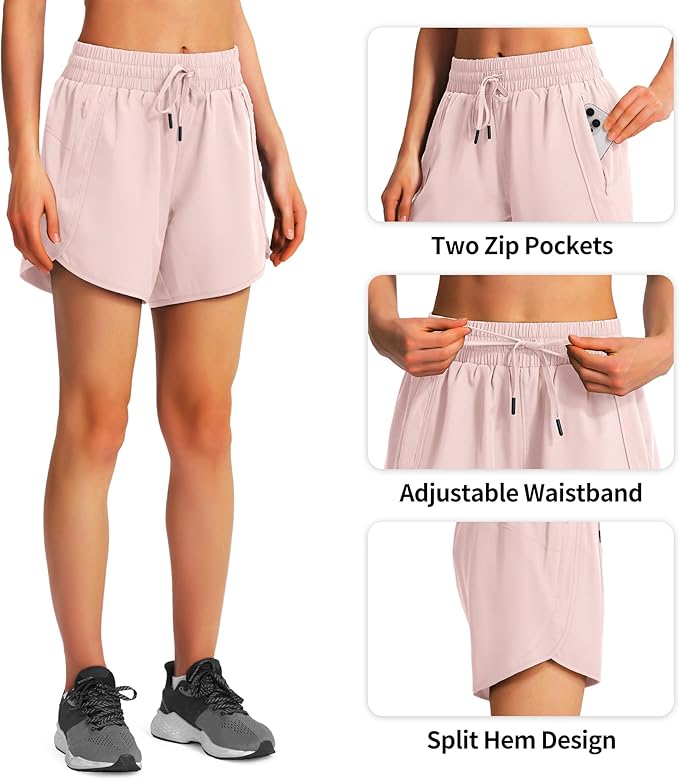 Ksmien Women's 5" Athletic Running Shorts Quick Dry Lightweight Workout Gym Shorts with Zipper