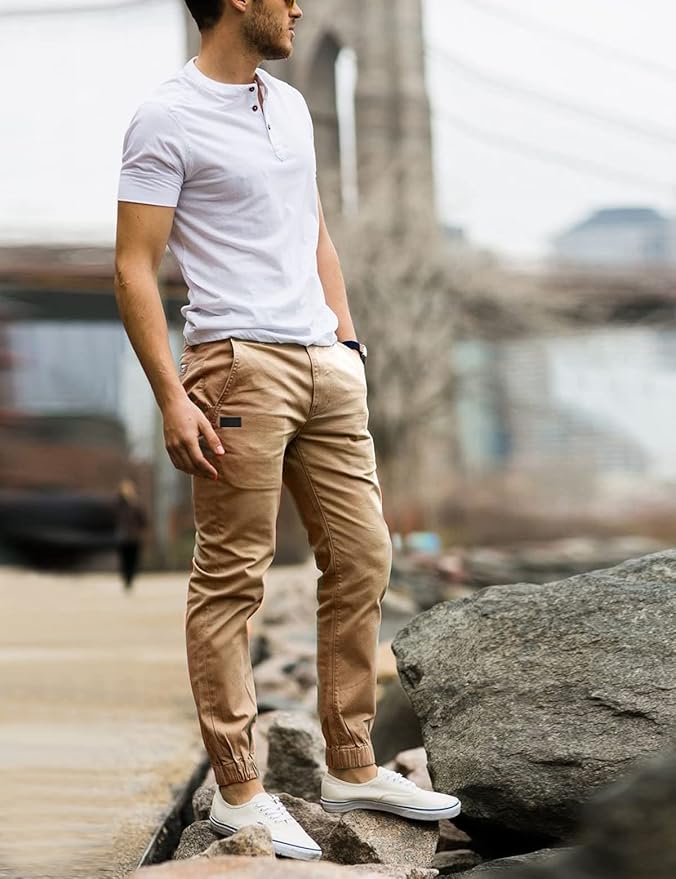 Men Joggers Chino Cargo Pants Hiking Outdoor Recreation Pants Twill Fitness Track Jogging Pants
