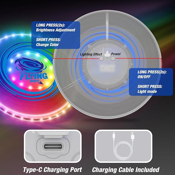 2 Pack Light up Flying Discs for Kids, Rechargeable Disc with 45 LEDs, 14 Lighting Modes(10") &