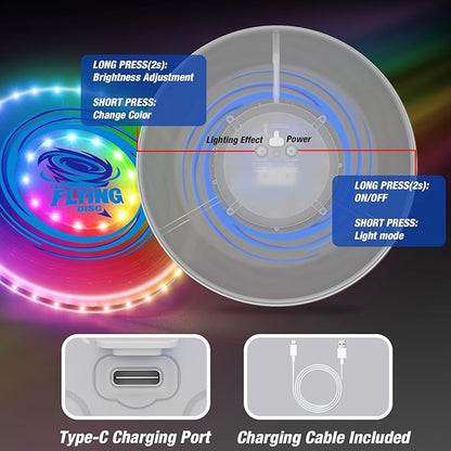 2 Pack Light up Flying Discs for Kids, Rechargeable Disc with 45 LEDs, 14 Lighting Modes(10") &