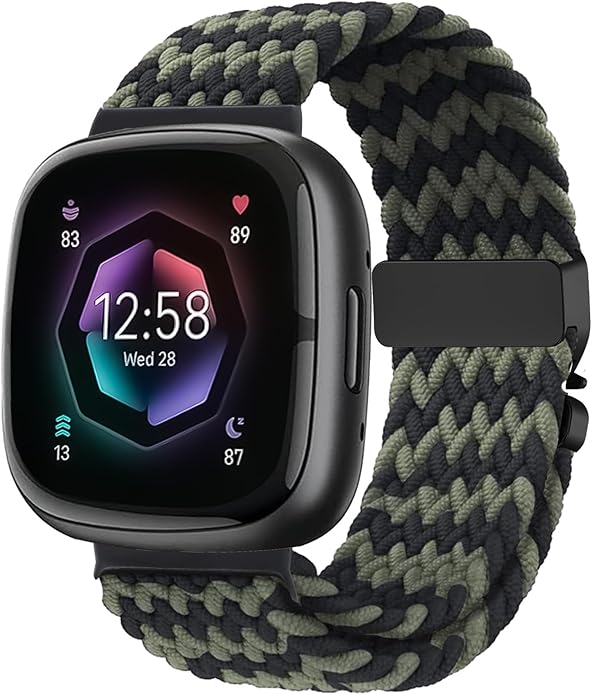Braided Stretchy Band for Fitbit Versa 4/Versa 3/Sense 2/Sense Watch Band Women Men,Parachute-style