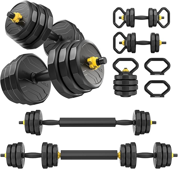 FEIERDUN Adjustable Dumbbells, 40/48/68/88lbs Free Weight Set with 4 Modes, Used as Barbell