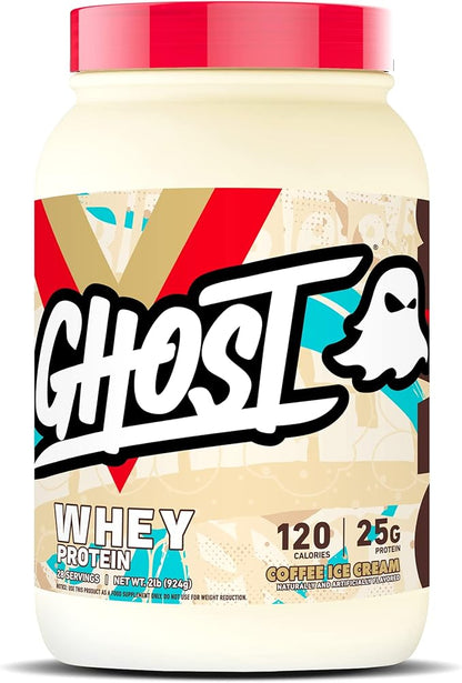 GHOST Whey Protein Powder, Coffee Ice Cream - 2LB, 25G of Protein - Whey Protein Blend - ­Post