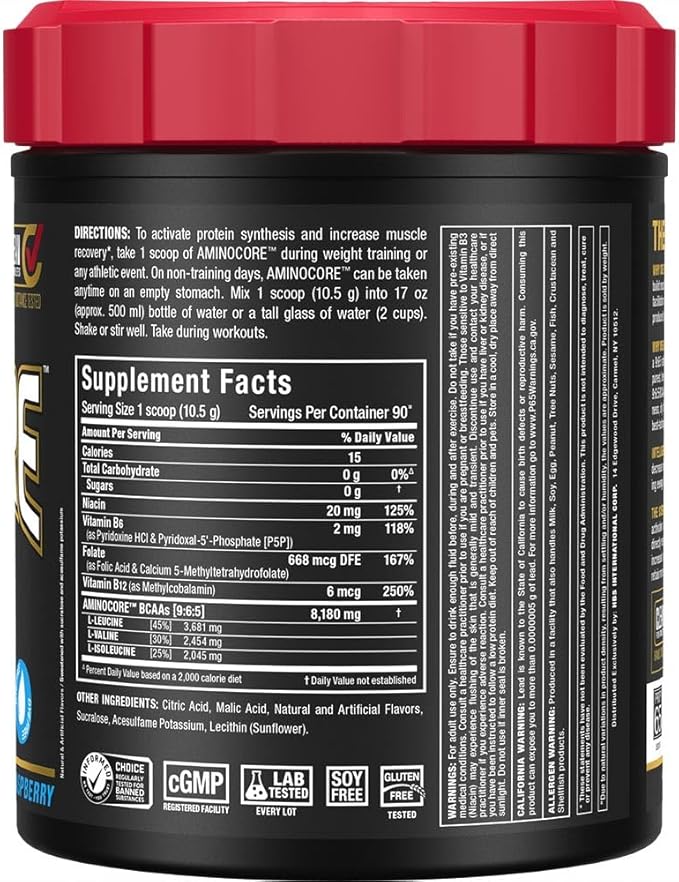 ALLMAX Nutrition AMINOCORE BCAA, Blue Raspberry - 945 g Powder - 8.18 Grams of Branched Chain Amin