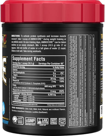 ALLMAX Nutrition AMINOCORE BCAA, Blue Raspberry - 945 g Powder - 8.18 Grams of Branched Chain Amin