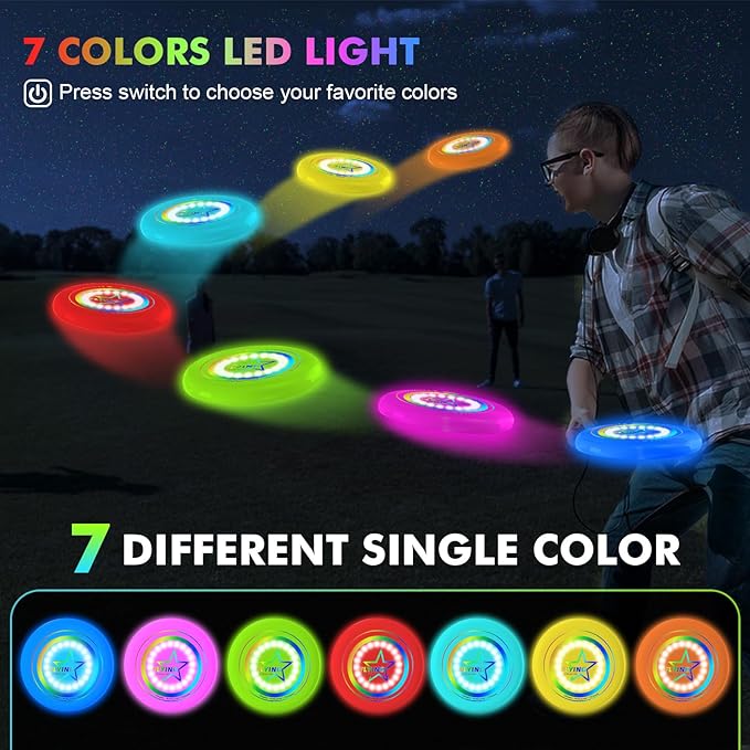 Pro LED Flying Sport Disc Toy for Kids Adults, 7 Dynamic Modes Glow in The Dark Fiying Ring, 175