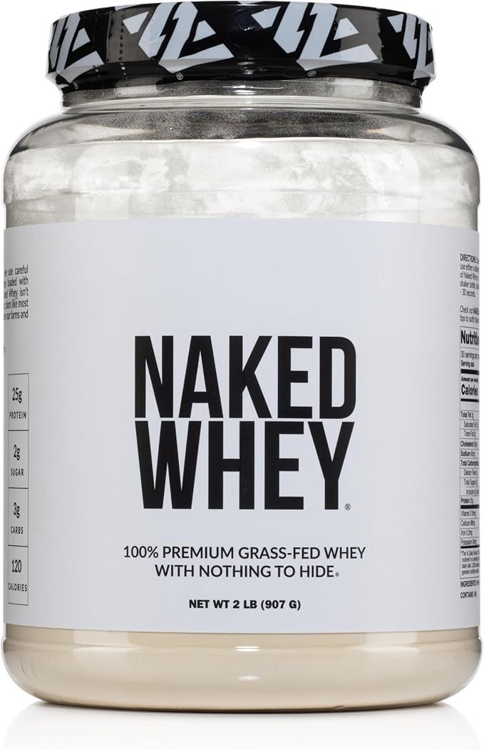NAKED Whey 2LB 100% Grass Fed Whey Protein Powder - Only 1 Ingredient, Unflavored Whey Protein