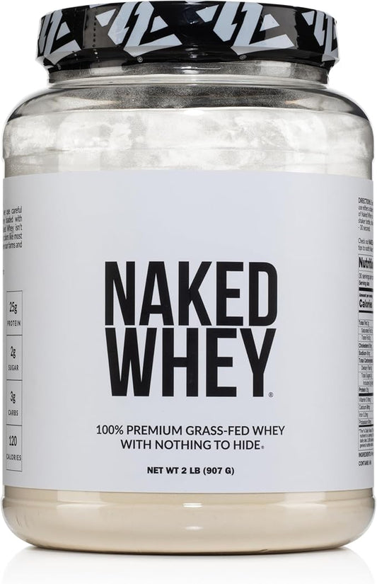 NAKED Whey 2LB 100% Grass Fed Whey Protein Powder - Only 1 Ingredient, Unflavored Whey Protein