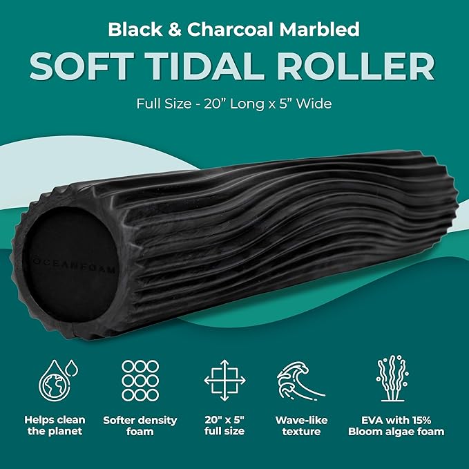Oceanfoam Soft Tidal Roller (Black & Charcoal Marbled) - Low Density Foam Roller for Physical