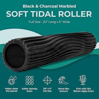 Oceanfoam Soft Tidal Roller (Black & Charcoal Marbled) - Low Density Foam Roller for Physical