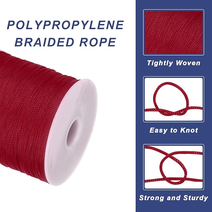 MECCANIXITY 1/16 Inch Polypropylene Rope Braided Ropes, 328ft Nylon Rope Hollow Utility Cord for
