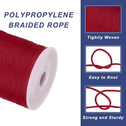 MECCANIXITY 1/16 Inch Polypropylene Rope Braided Ropes, 328ft Nylon Rope Hollow Utility Cord for