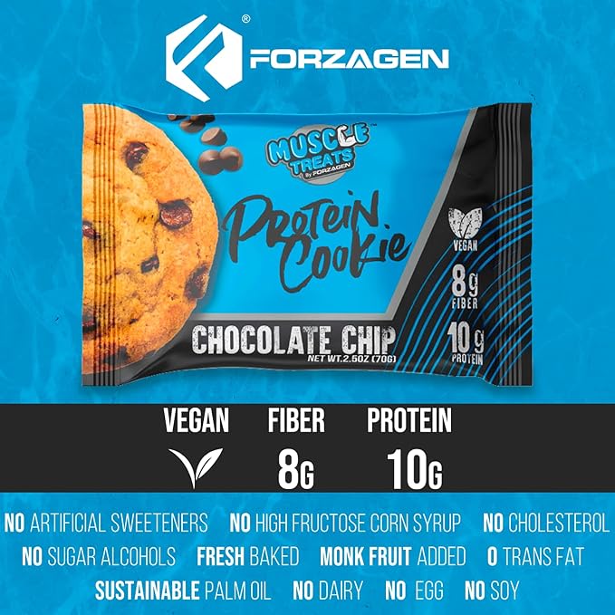 Forzagen Vegan Protein Cookies - Chocolate Chip Flavor | Low Carb Protein Treats, Healthy Snacks