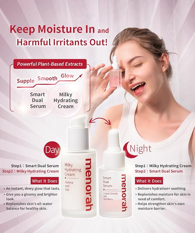 menorah skincare - Smart Dual Serum - with Crystal Tomato and Acai Berry, Anti-Aging Face Serum