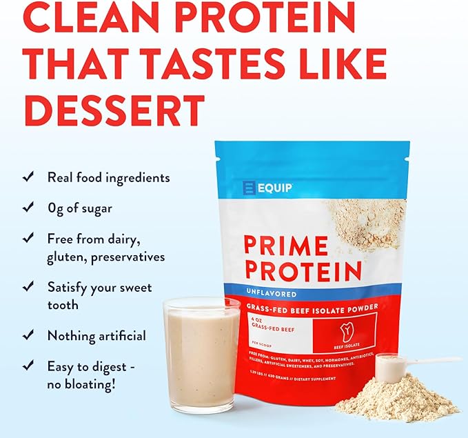 Equip Foods Prime Protein Powder | Clean, Grass Fed Beef Protein Powder | Carnivore Protein Isolate