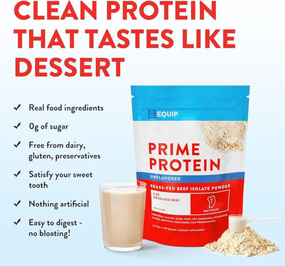 Equip Foods Prime Protein Powder | Clean, Grass Fed Beef Protein Powder | Carnivore Protein Isolate