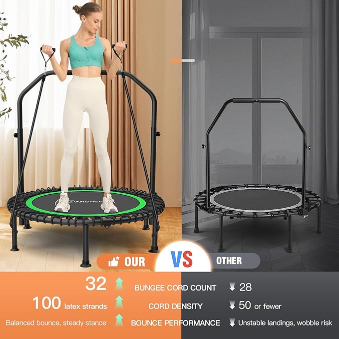 ANCHEER 40" Foldable Mini Trampoline,Max Load 450lbs/550lbs Indoor Trampoline,with 4 Level