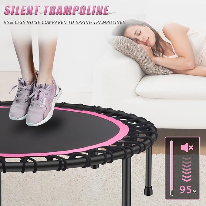 Newan 40"-48" Silent Mini Trampoline Fitness Trampoline Bungee Rebounder Jumping Cardio Trainer
