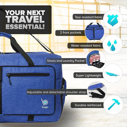 Bago Foldable Duffel Bags for Traveling Women & Men - 60L Medium Packable Duffle Bag for Travel