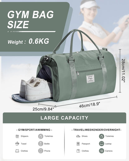 Gym Bag Womens Mens with Shoes Compartment and Wet Pocket Travel Duffel Bag for Women for Plane