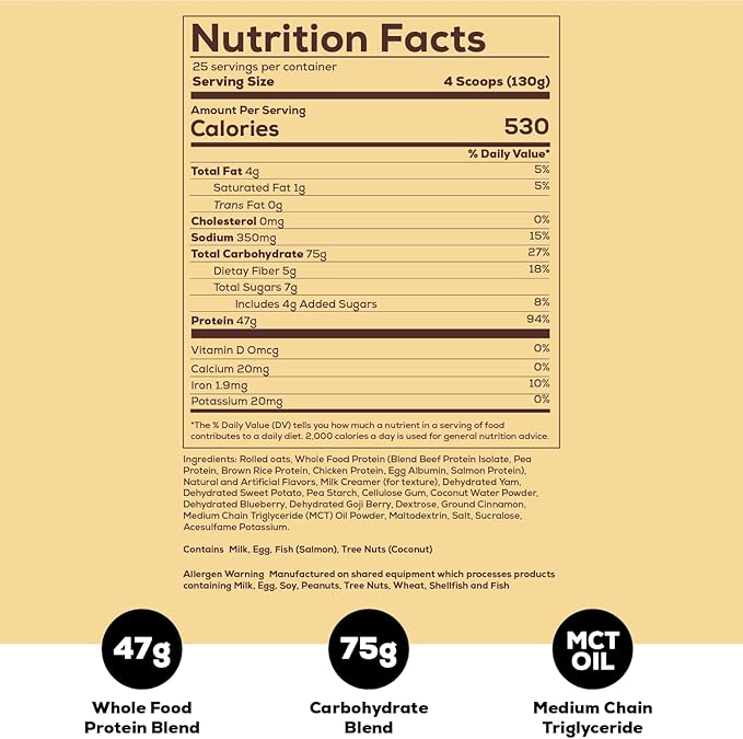 REDCON1 MRE Protein Powder, Oatmeal Chocolate Chip - Meal Replacement Protein Blend Made with MCT
