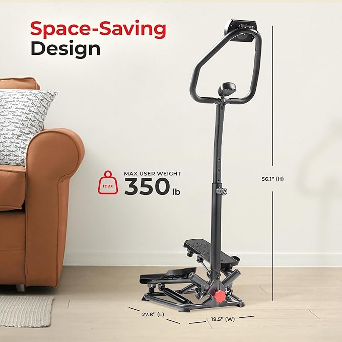 Sunny Health & Fitness Twist Stepper with Handlebar, Stair Step Machine for Cardio Workout, Compact