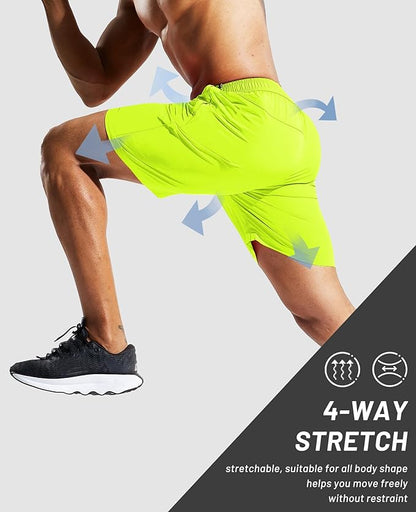 MIER Men's Quick Dry Running Shorts with Zipper Pocket, Elastic Waist Athletic Workout Exercise