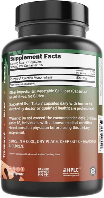 EarthNutri Creatine Monohydrate Capsules - Micronized for Better Absorption - Supports Muscle