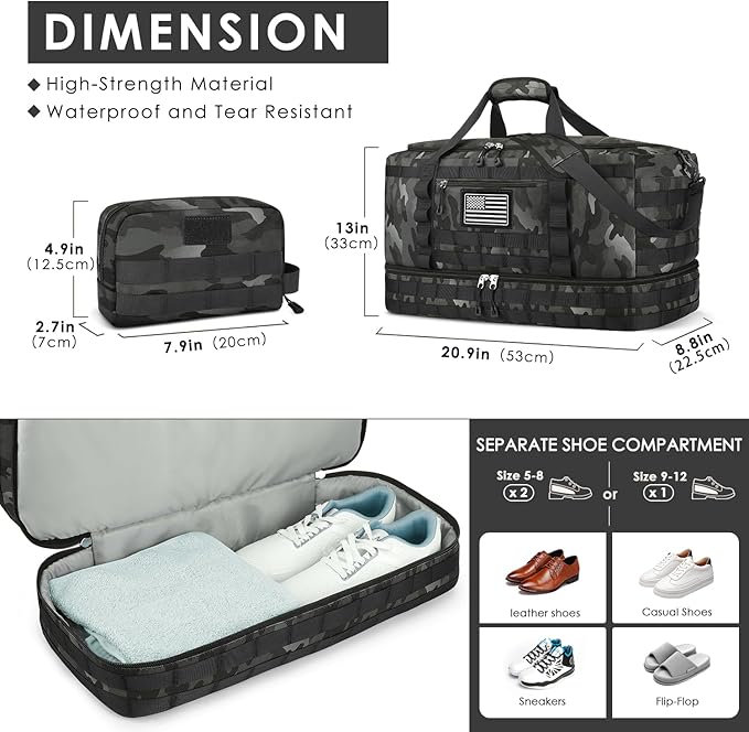 ETRONIK Travel Bag for Men Women, Gym Bag & Tactical Duffle Bags for Travel, Carry on with Toiletry