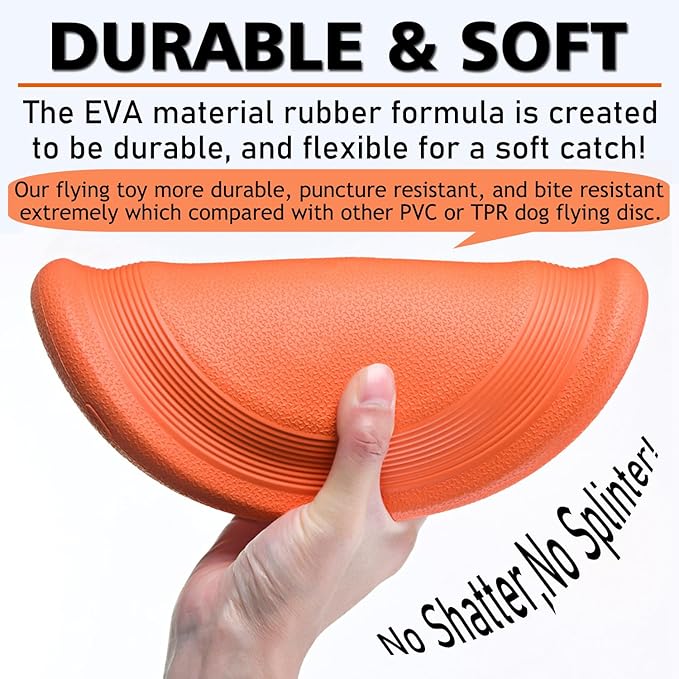 Dog Flying Disc - Durable Rubber Flying Disc Dog Toy - 9.25" Indestructible Rubber Dog Flying Discs