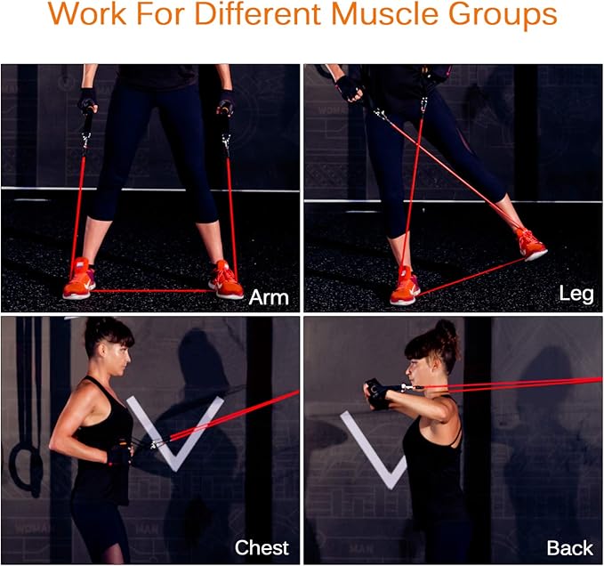 Resistance Bands Set, Workout Bands with Handles, Door Anchor, Ankle Straps and Carry Bag, Exercise