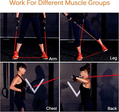 Resistance Bands Set, Workout Bands with Handles, Door Anchor, Ankle Straps and Carry Bag, Exercise