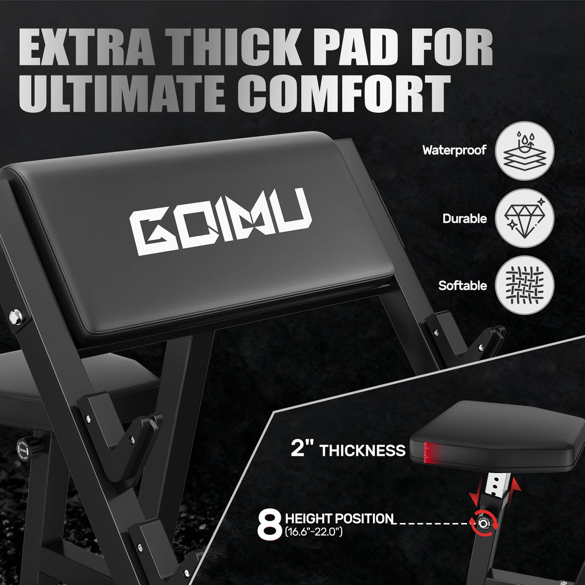 GOIMU PC01 Preacher Curl Bench, Seated Arm Isolated Barbell Dumbbell Bicep Station, Adjustable