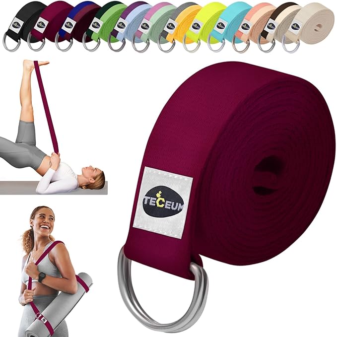 TECEUM Yoga Strap & Mat Strap – 2 IN 1 – Cotton – 6 ft 8 ft 10 ft (30+ colors) – Adjustable